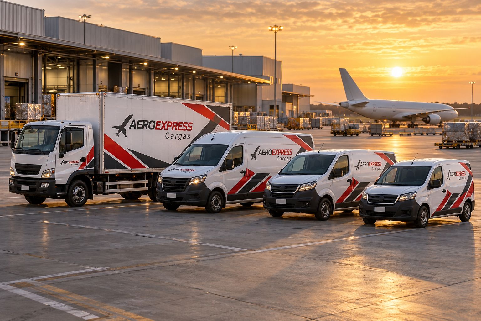 Vans e caminhão de carga expressa envelopados perto de aeroporto — Indaiatuba