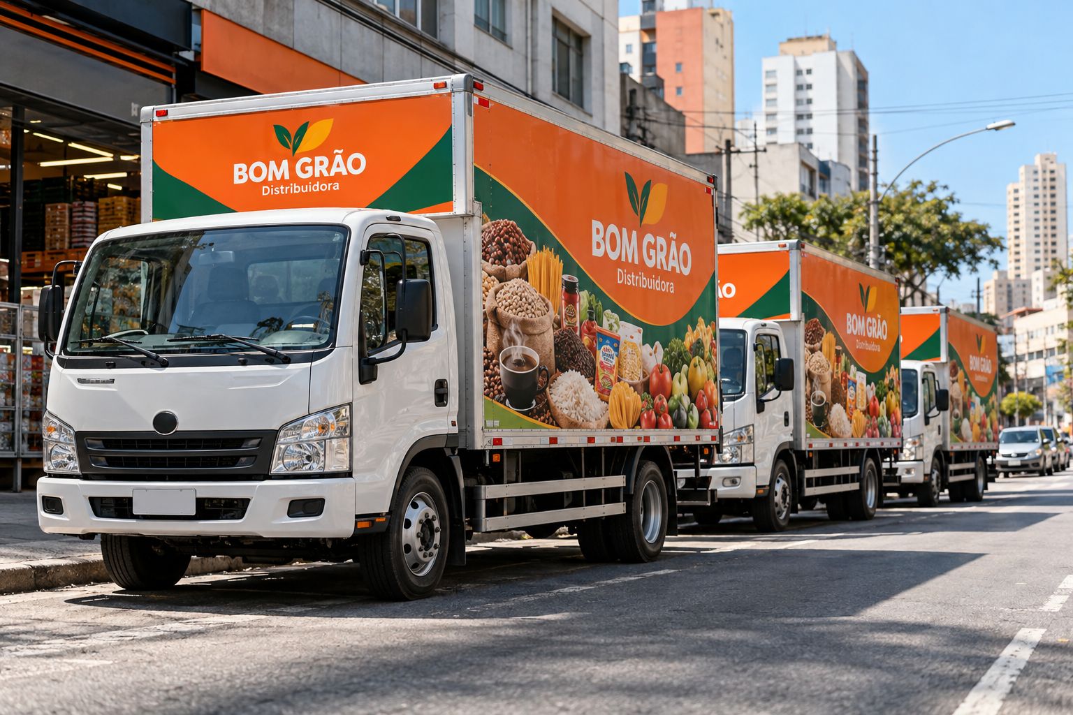 Caminhões baú urbanos com envelopamento total da marca — Ferraz de Vasconcelos