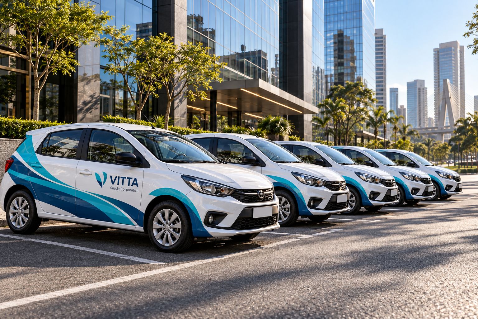 Frota de carros corporativos com envelopamento parcial padronizado — São Caetano do Sul