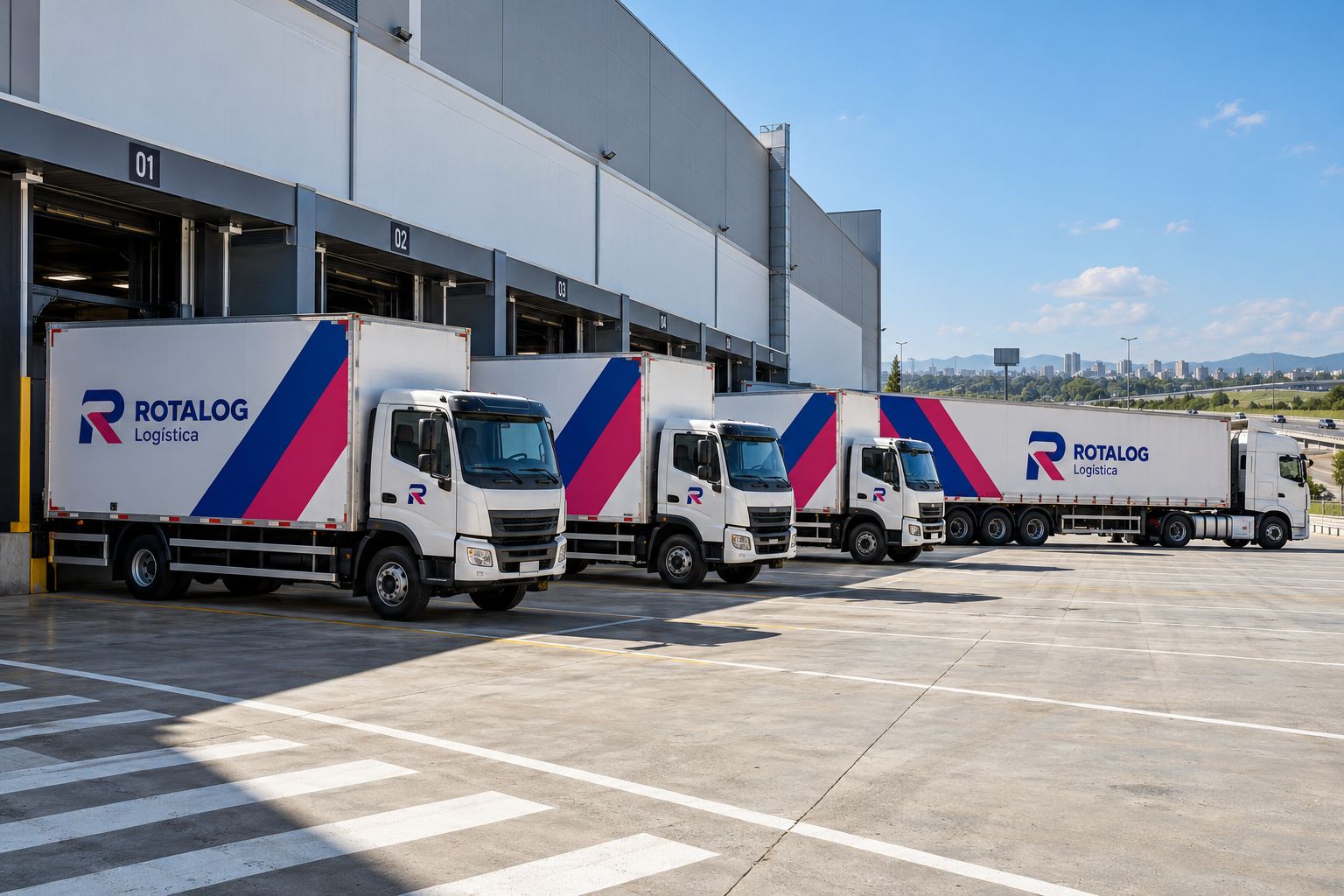 Caminhões e carreta envelopados em centro de distribuição — Caieiras