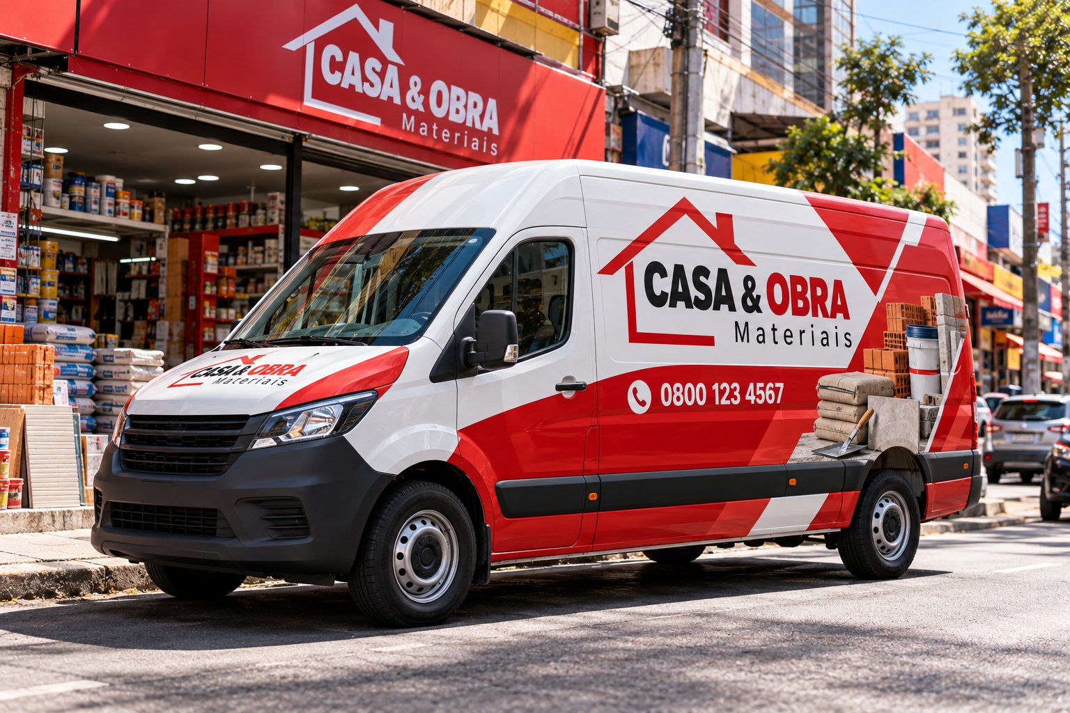 Van envelopada com marca fictícia em rua comercial movimentada da Zona Leste · Envelopamento de frotas na Penha