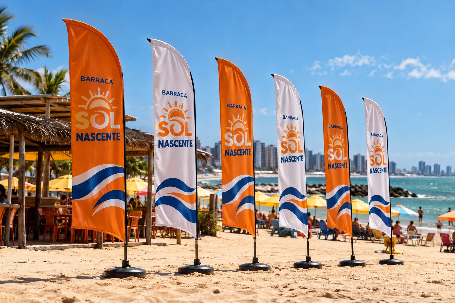 Wind banners em barraca de praia em Fortaleza — Grafíssima