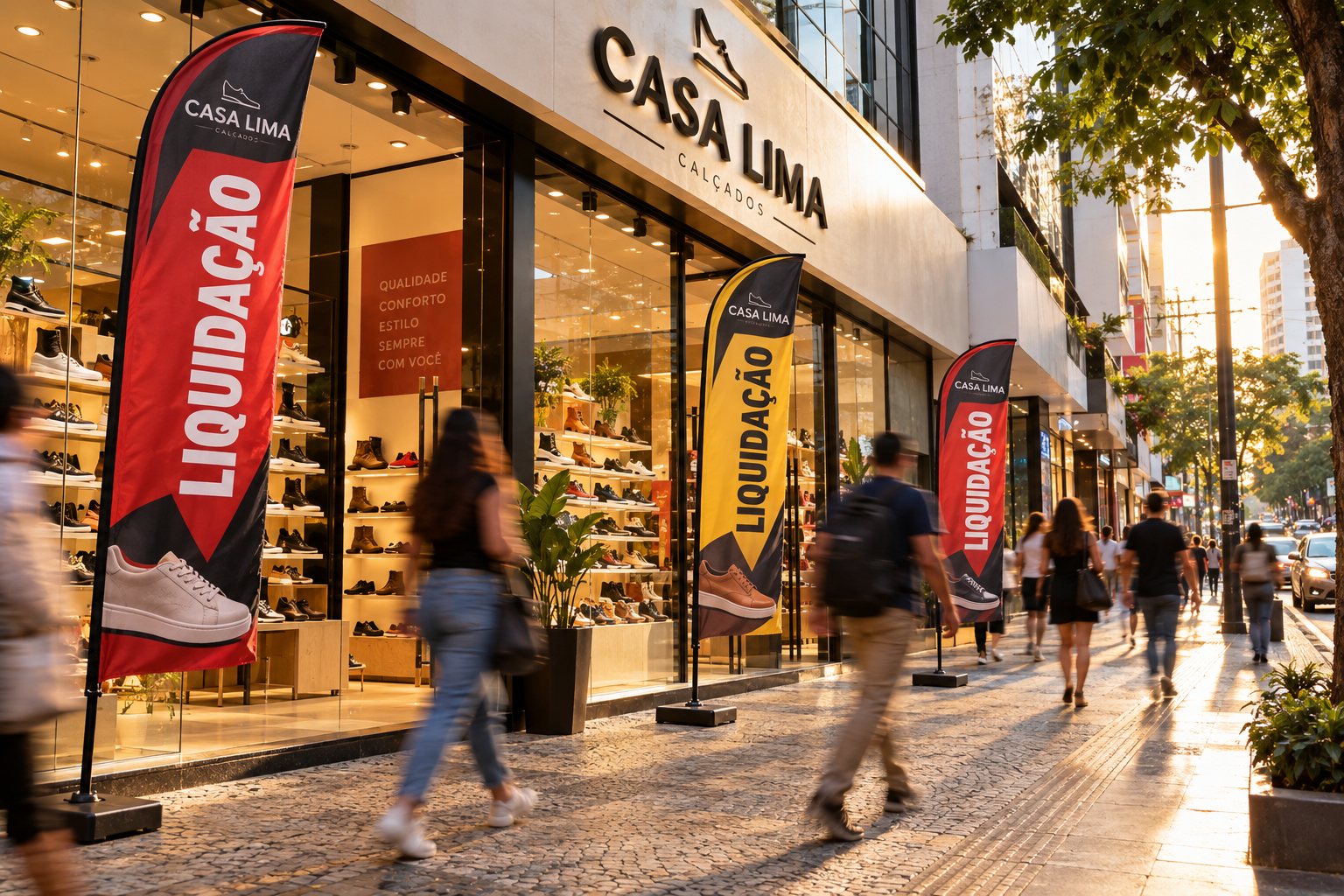 Wind banners faca na calçada de loja — Grafíssima