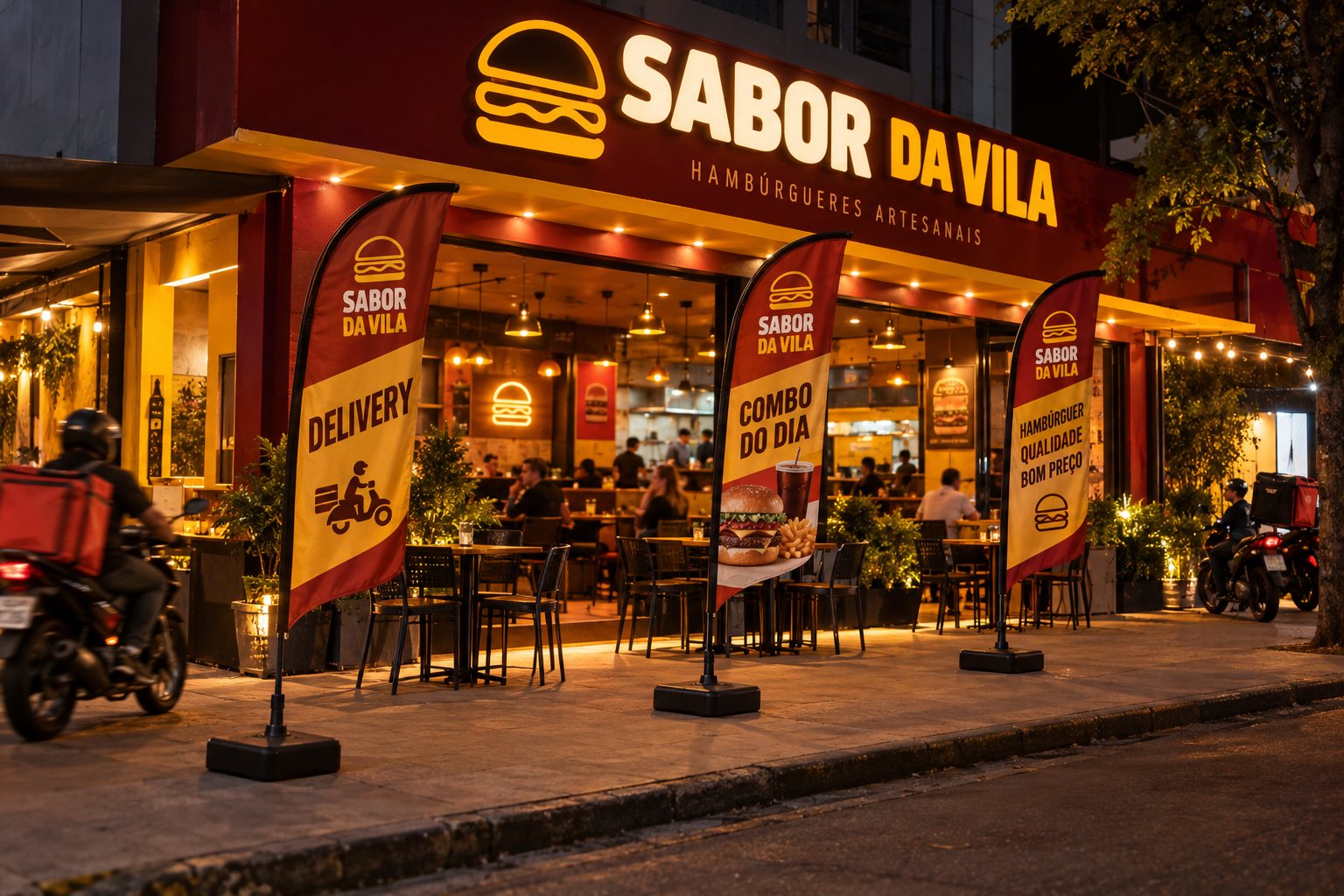 Wind banners gota em hamburgueria — Grafíssima