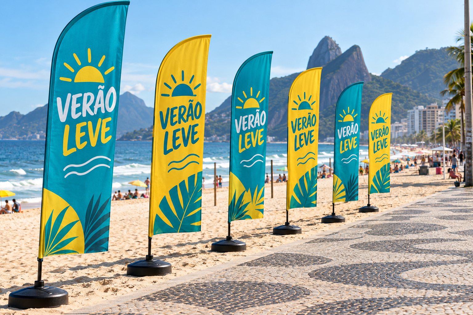 Wind banners em ativação de marca na orla do Rio de Janeiro — Grafíssima