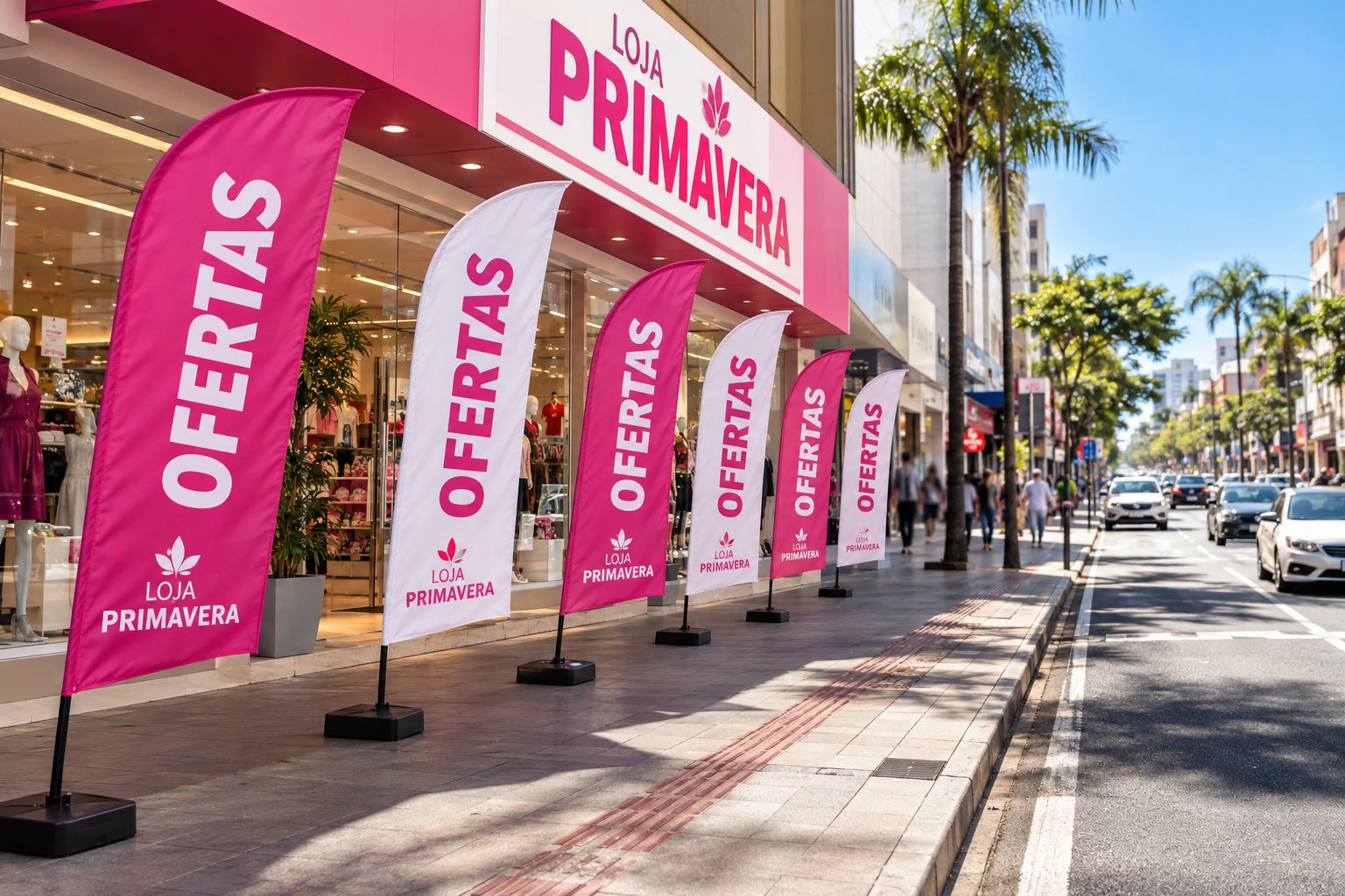 Wind banners em avenida comercial de São José do Rio Preto — Grafíssima