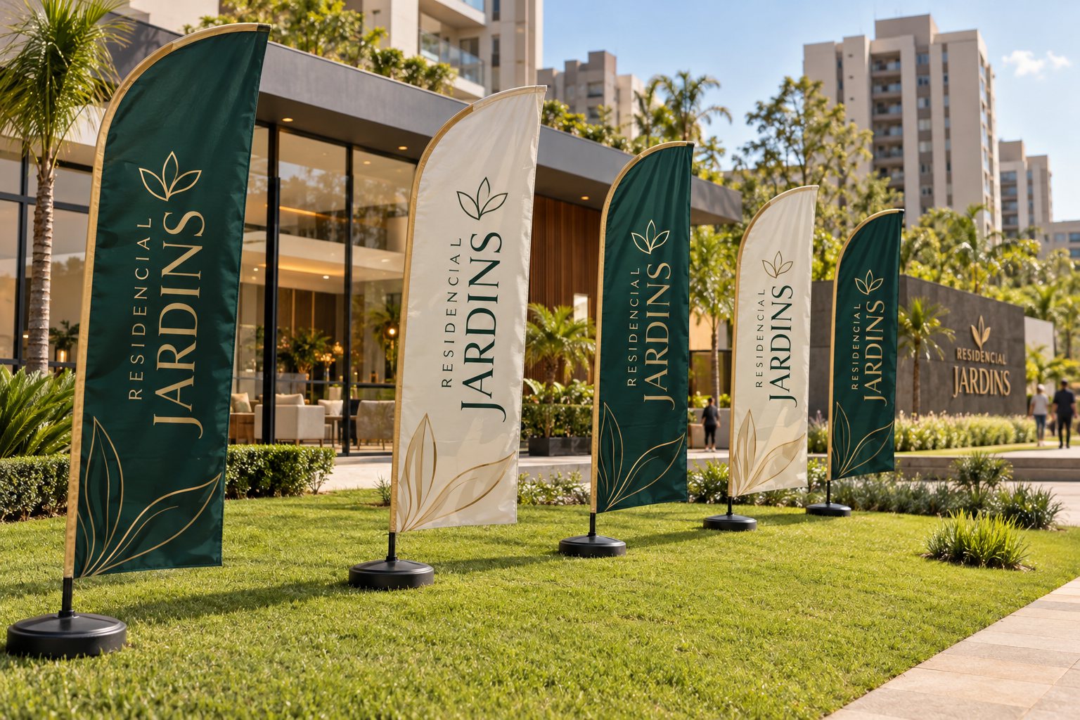Wind banners em plantão de vendas em Sumaré — Grafíssima
