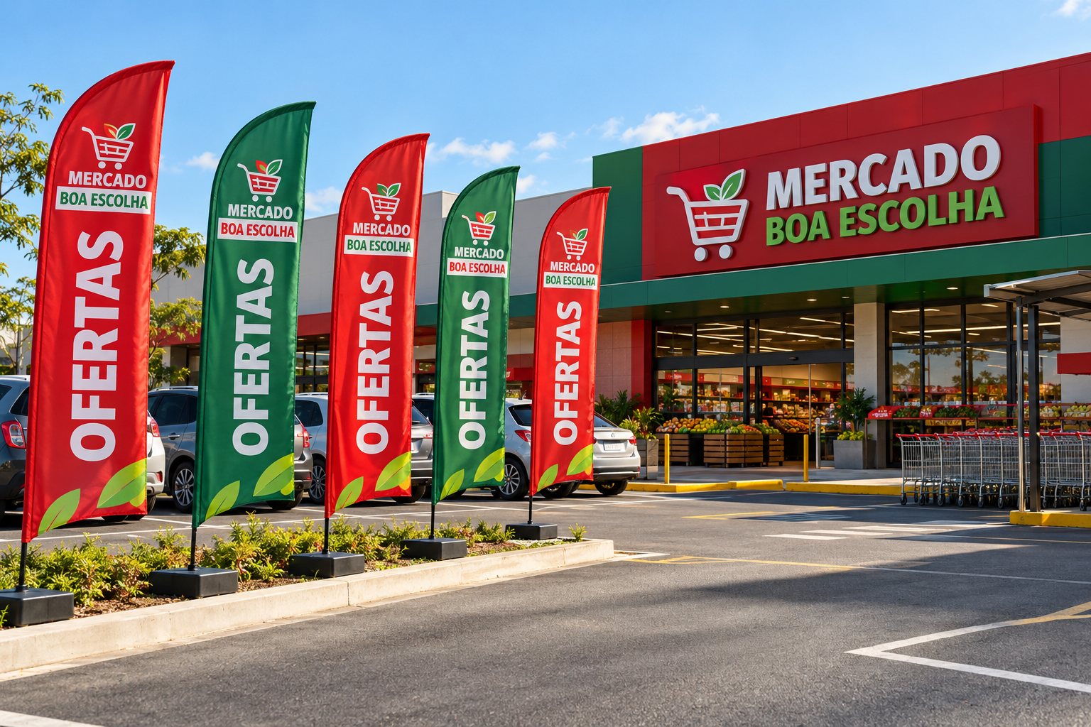 Wind banners vela em supermercado — Grafíssima